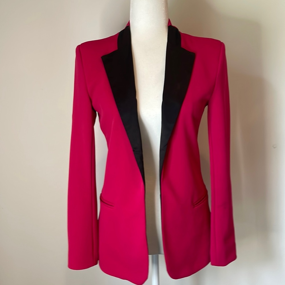 💕Fuchsia PInk💕 BLAZER tuxedo jacket black trim